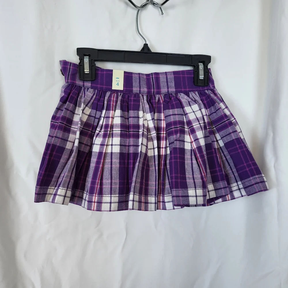 Children's Place‎ Girls Purple White Plaid Pleated Casual School Skort Sz 4 New